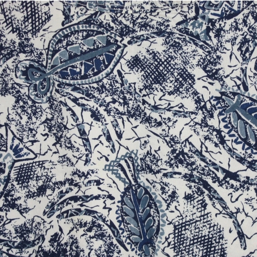 Blue Toile Tank Top Small Cotton Blouse Sleeveless Retro Resort Coastal Style - Picture 4 of 6